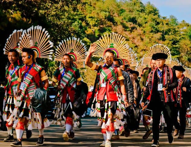 Naga warrior dancing in traditional dress at Hornbill Festival