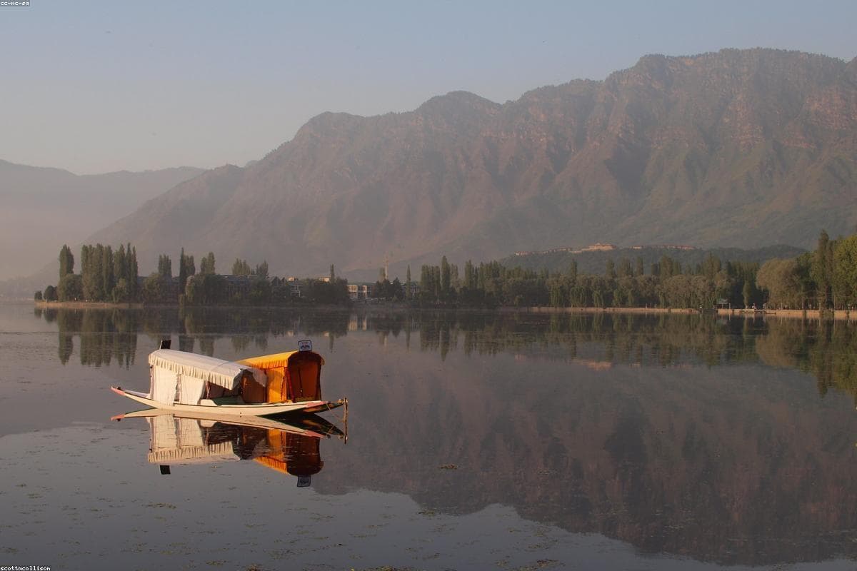 Shikara at sunrise on Dal Lake, Srinagar